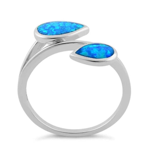 Sterling Silver Feather Blue Lab Opal Ring - Picture 4 of 6